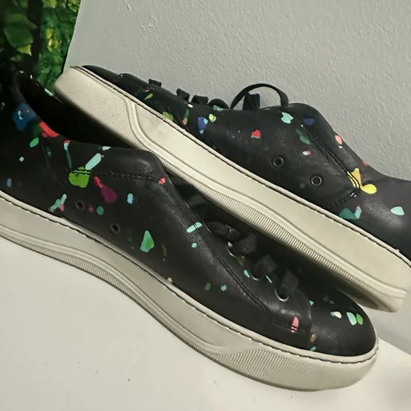 LANVIN black confetti splatter paint mens 6